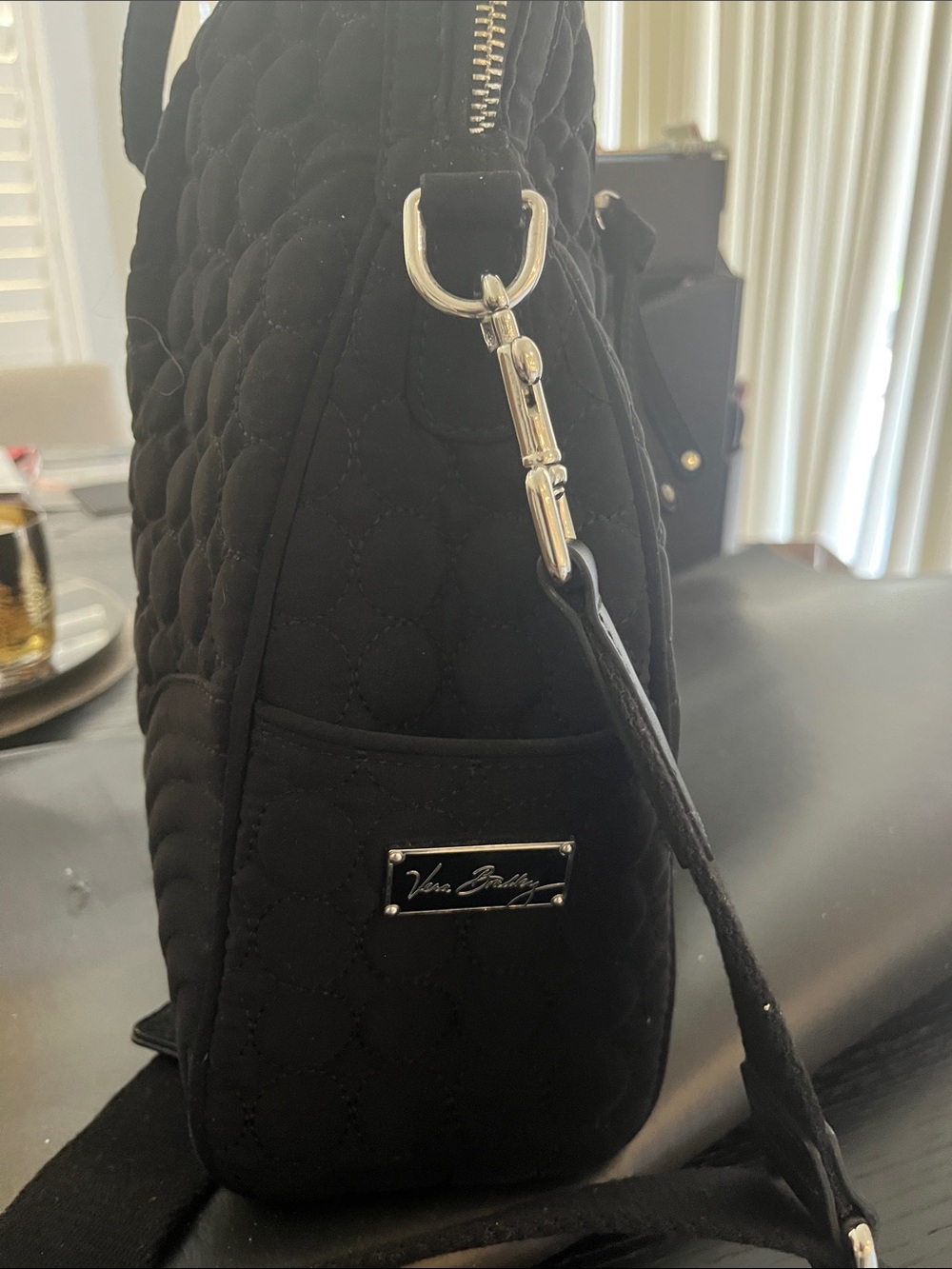 Vera Bradley Black Quilted Nylon Shoulder Bag with Silver Hardware